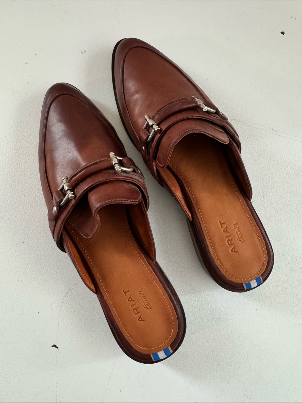 Ariat Chestnut Brown Leather Bit-Detail Slip-On Mules